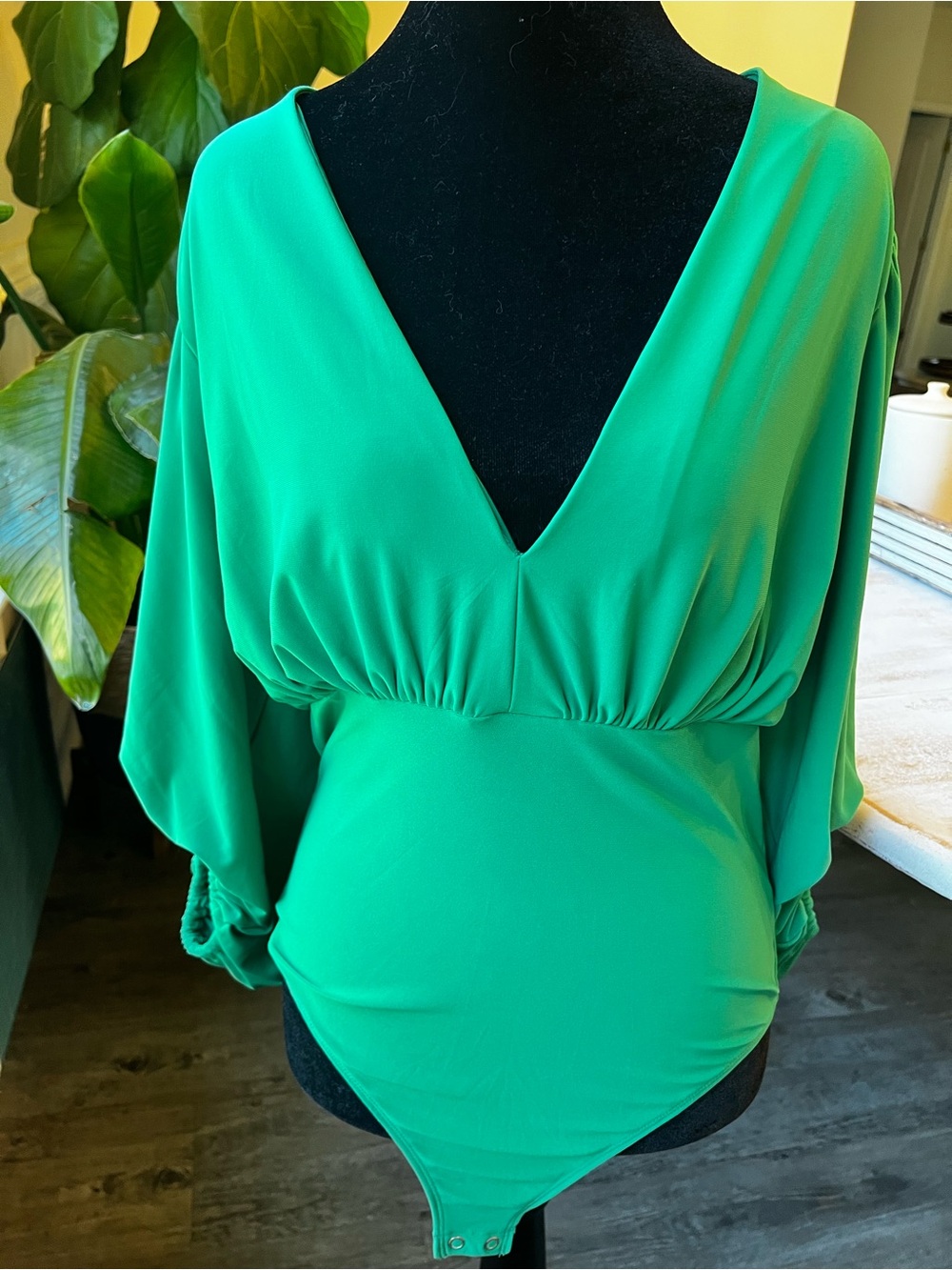Express Emerald Green V-Neck Dolman Sleeve Bodysuit